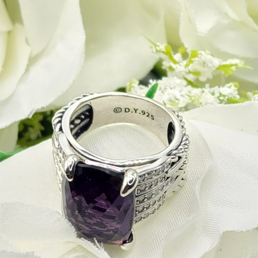 DY Tides Amethyst & Diamond Ring – 16x12mm Sterling Silver